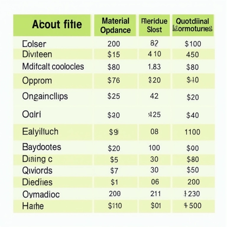 Tabela de materiais e custos para treliça.