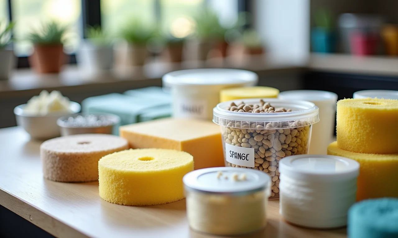 Tabela de materiais para esponja de banho.