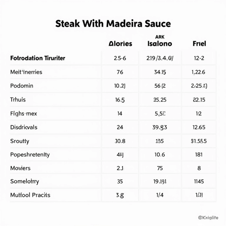 Tabela nutricional do bife ao molho madeira.