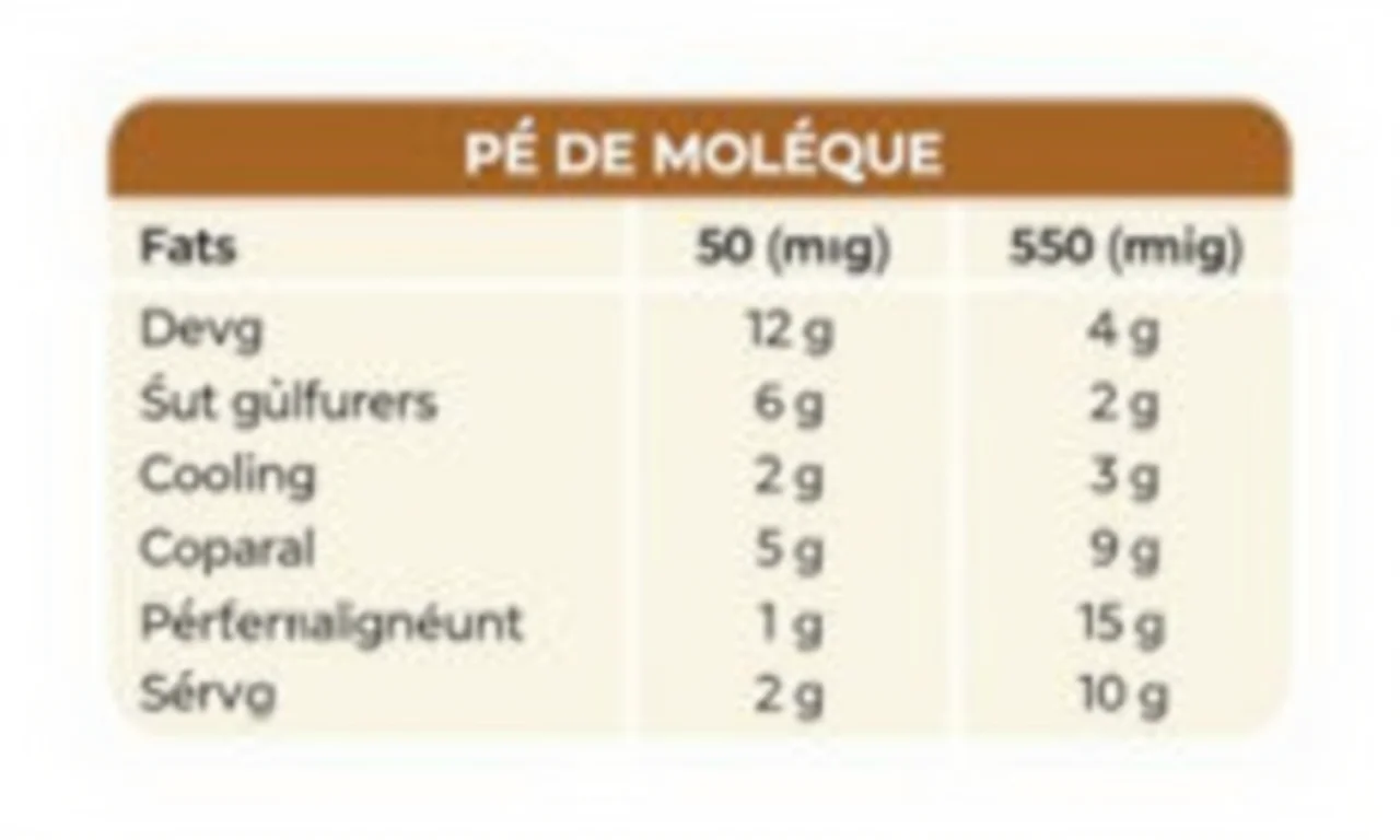 Tabela nutricional do pé de moleque.