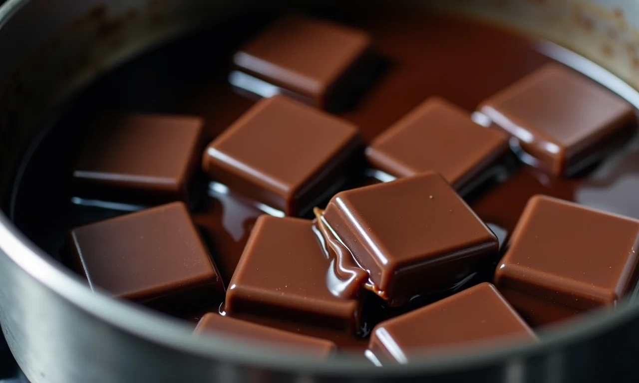 Tabletes de chocolate de qualidade derretendo em uma panela.