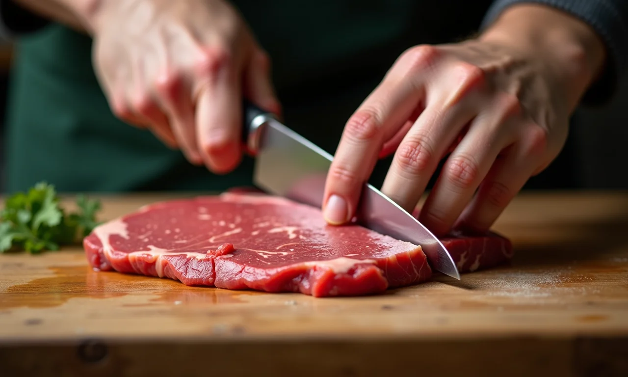 Técnica de picar a carne corretamente para steak tartare.