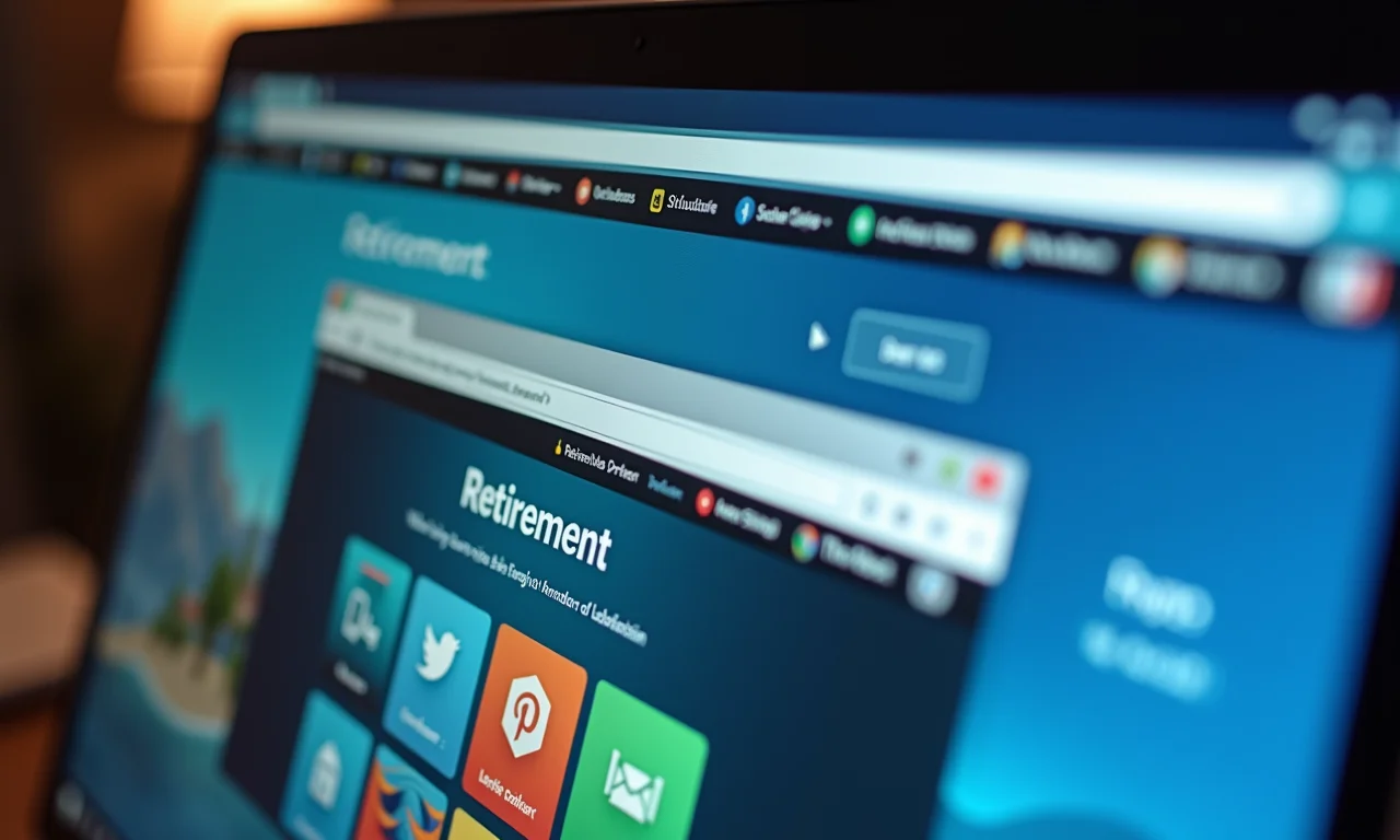 Tela de computador com várias abas abertas mostrando simuladores online de aposentadoria.