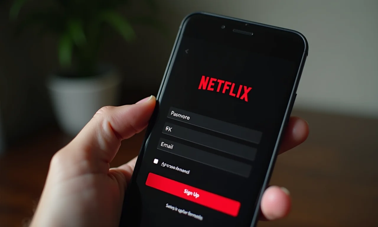 Tela de smartphone mostrando o formulário de inscrição da Netflix.