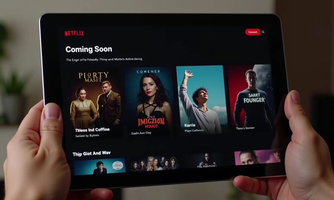 Tela do tablet mostrando os lançamentos da Netflix.