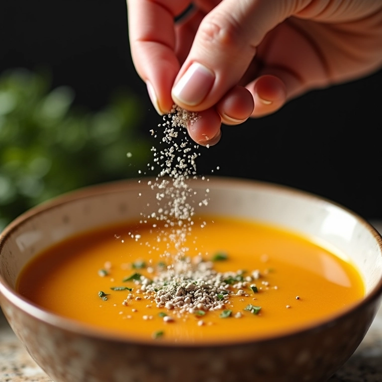 Temperando a canja com sal e pimenta.