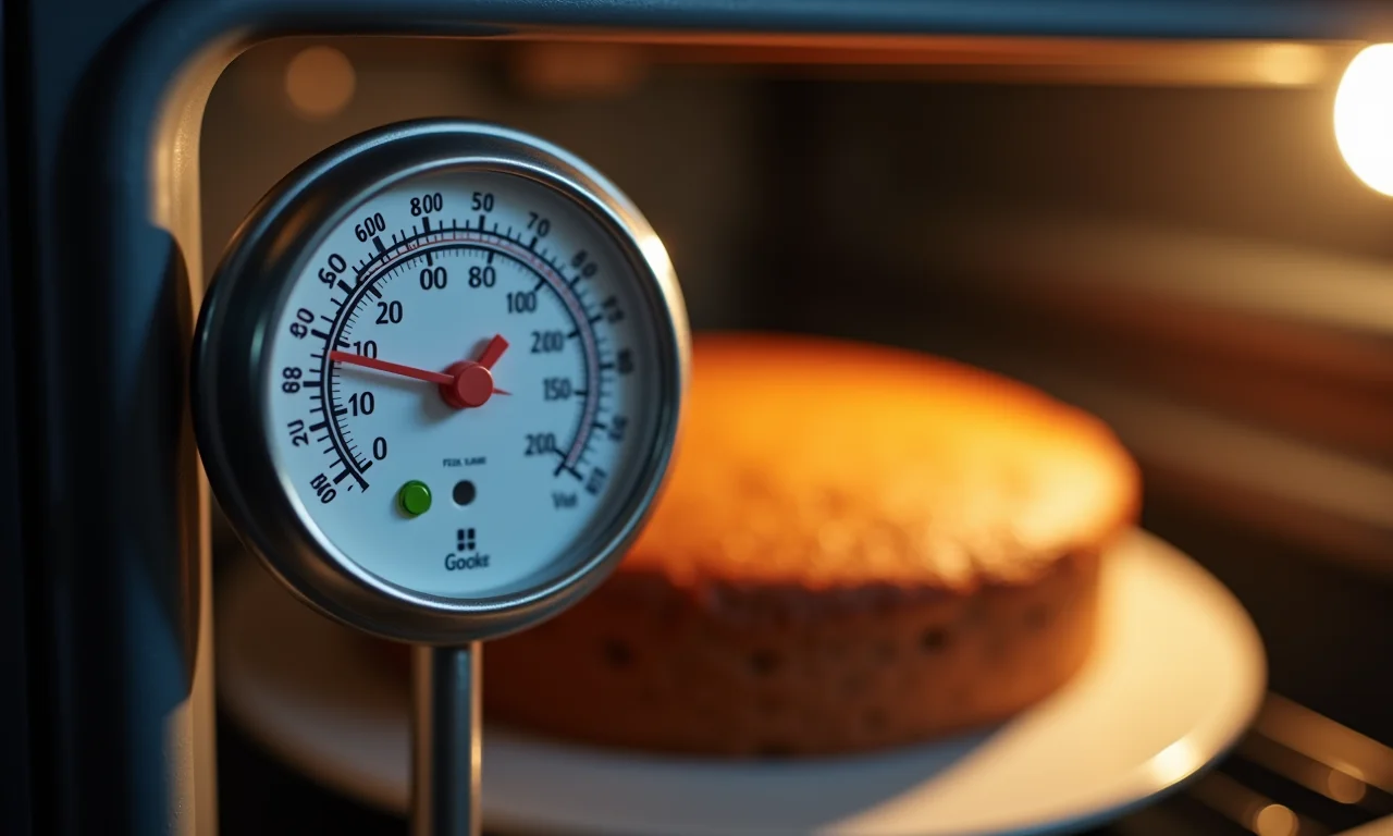 Termômetro mostrando a temperatura ideal do forno para assar o bolo.