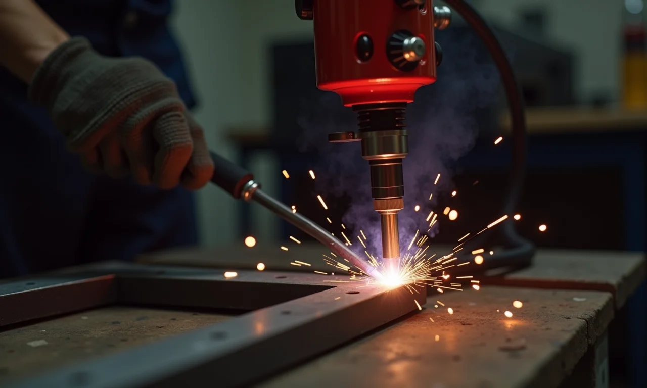 Testando a mini máquina de solda caseira.