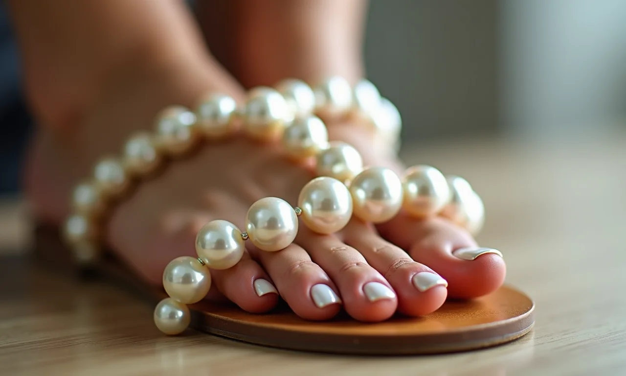 Teste de resistência em sandália de pérolas para evitar que se soltem.