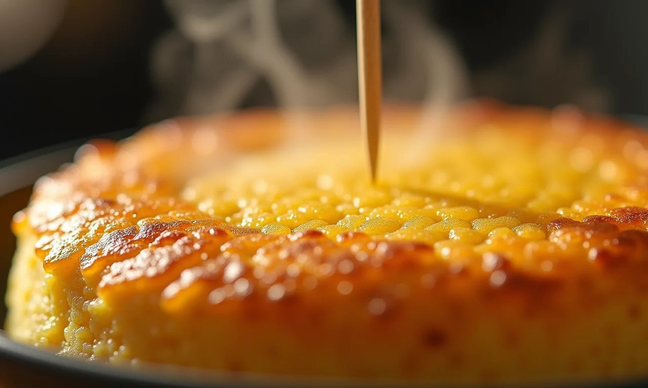 Teste do palito no bolo de fubá.