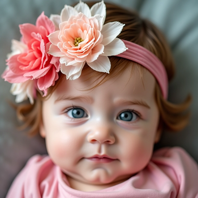 Tiaras de meia de seda decoradas com fitas, pérolas e flores.