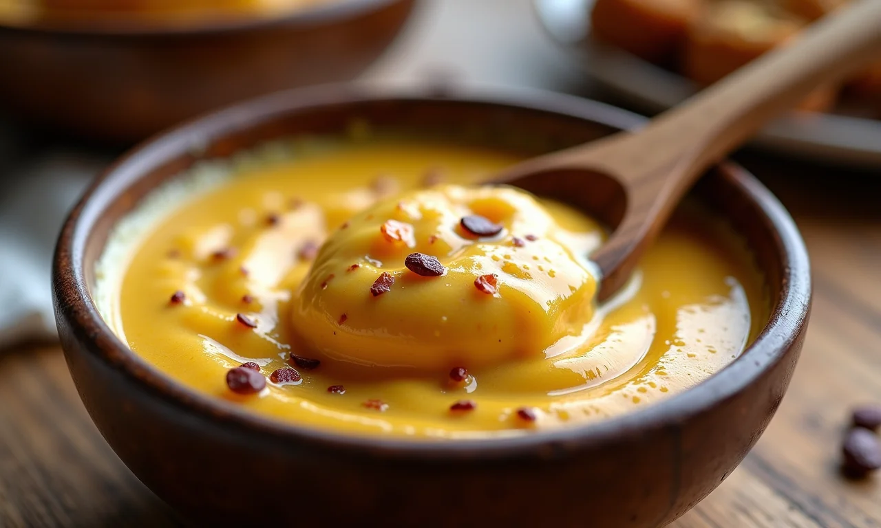 Tigela de cocada cremosa tradicional com colher de madeira.