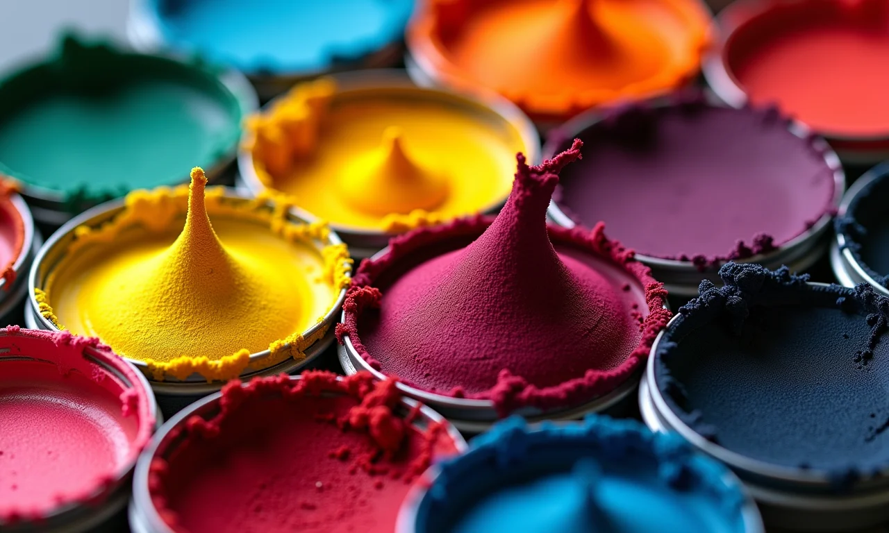 Tintas para tecido coloridas dispostas em uma paleta vibrante.