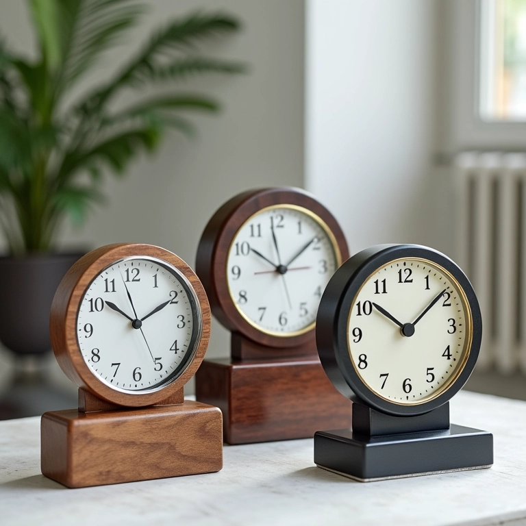 Tipos de base para relógio: madeira, metal, acrílico, ardósia.