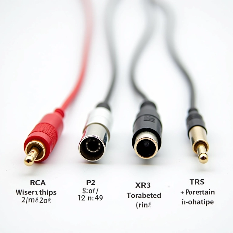 Tipos de cabos de áudio: RCA, XLR, P2 e TRS.