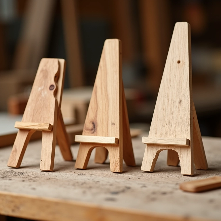 Tipos de madeira para mini cavalete: pinho, balsa, carvalho.