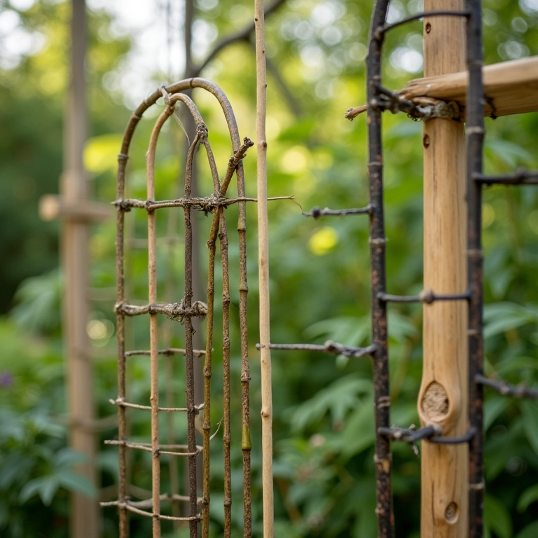 Tipos diferentes de treliças: madeira, metal, bambu.