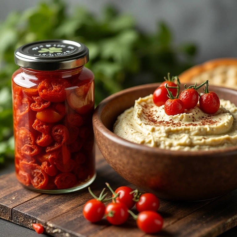 Tomate seco da Marca X ao lado de um bowl de patê caseiro.