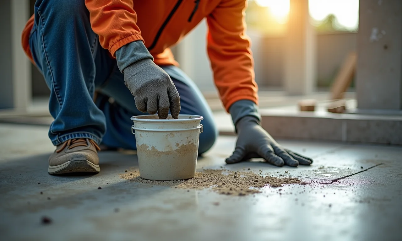 Trabalhador utilizando graute pronto em obra para maior praticidade.