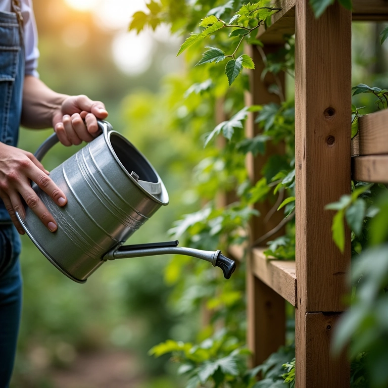 Treliça sendo tratada com produto para durar mais.