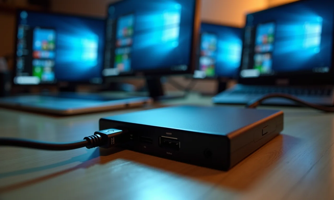 Um HD externo conectado a vários computadores Windows 7.