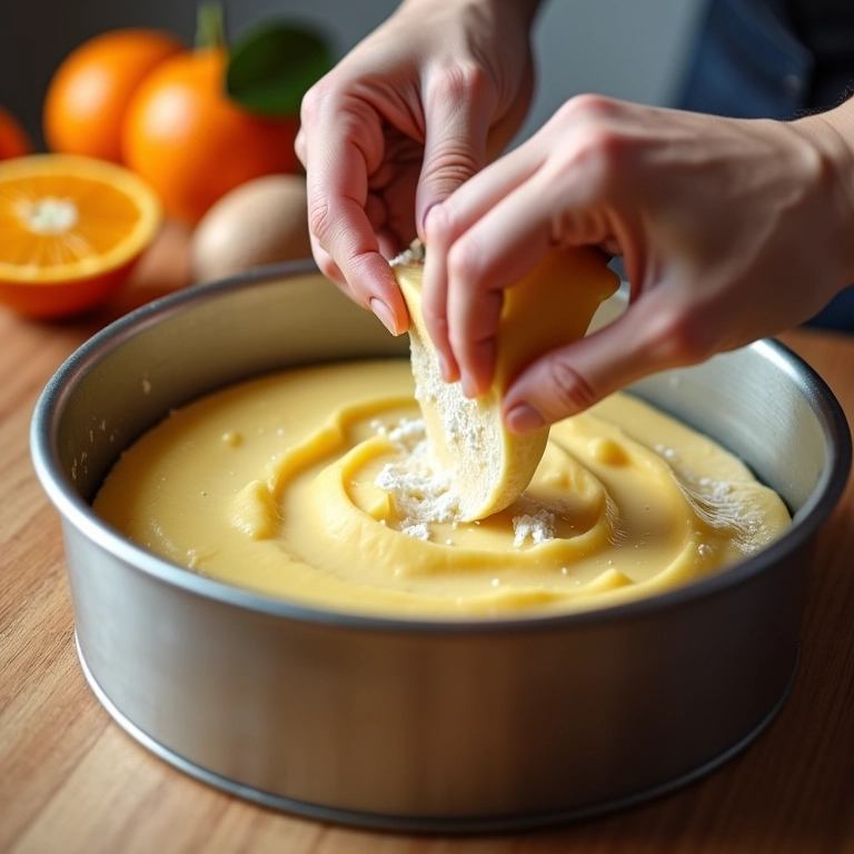 Untando a forma com manteiga e farinha.