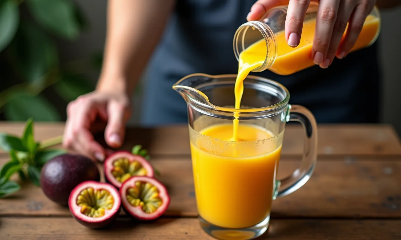 Usando suco de maracujá concentrado no creme.