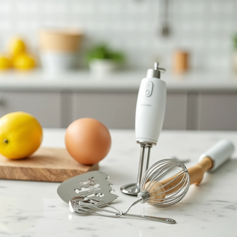 Utensílios para fazer suspiro: batedeira, fouet, espátula.