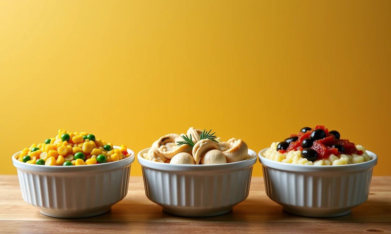 Variações de recheio para torta de frango: milho, cogumelos, tomate seco.