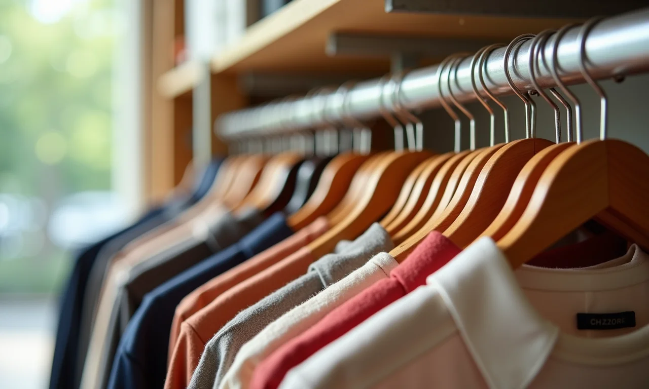 Variedade de cabides para organização de laços: madeira, plástico, acolchoado.