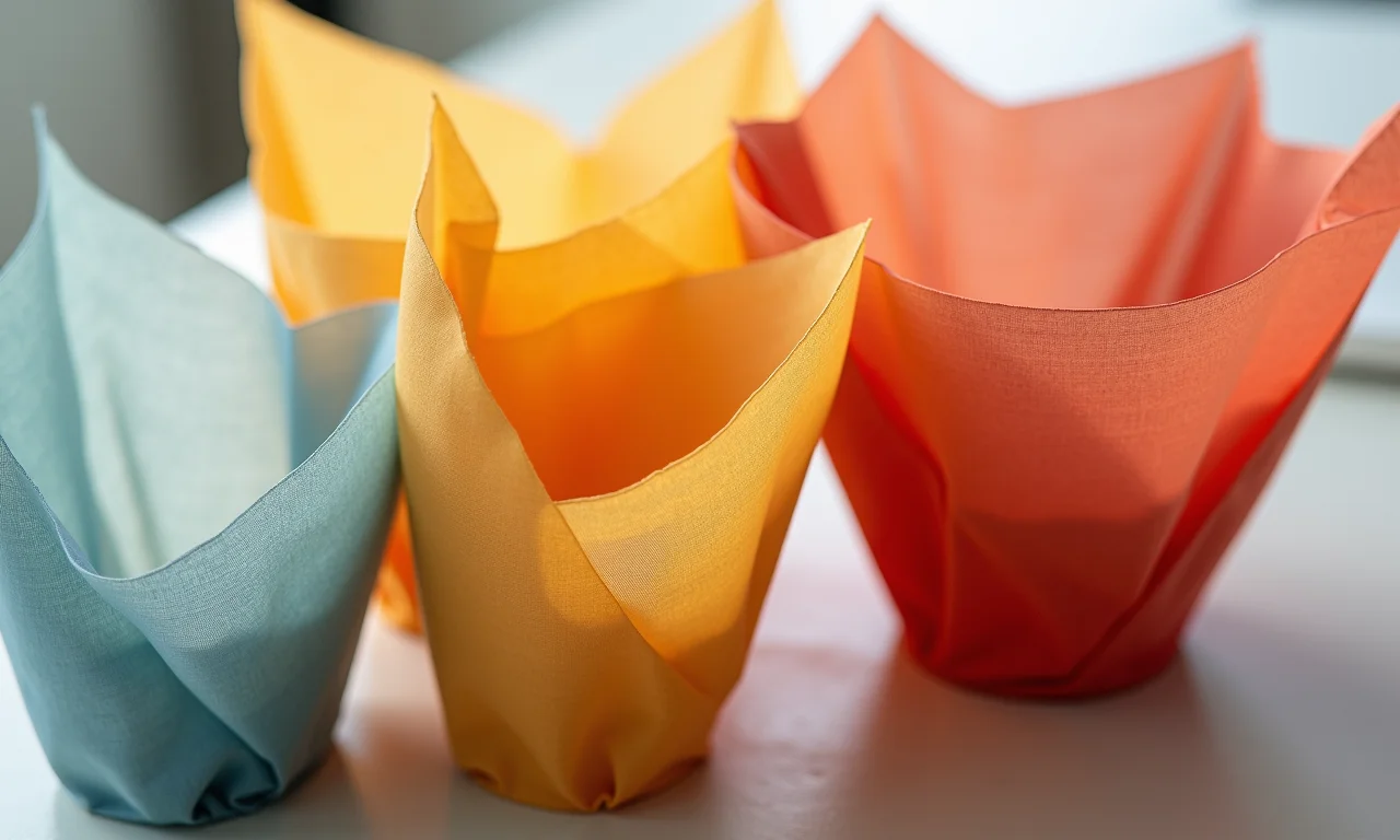 Variedade de coadores de pano de diferentes cores e texturas.