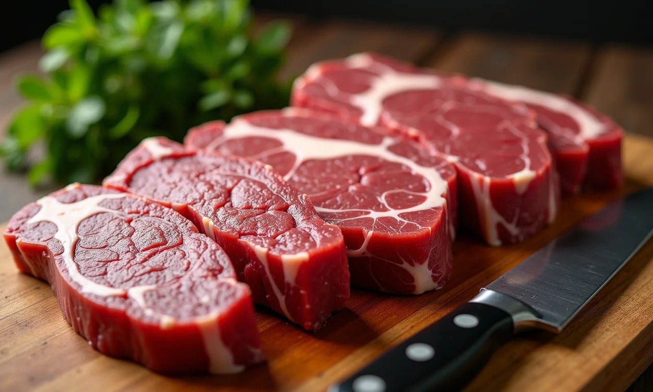 Variedade de cortes de carne ideais para preparar um picadinho saboroso.