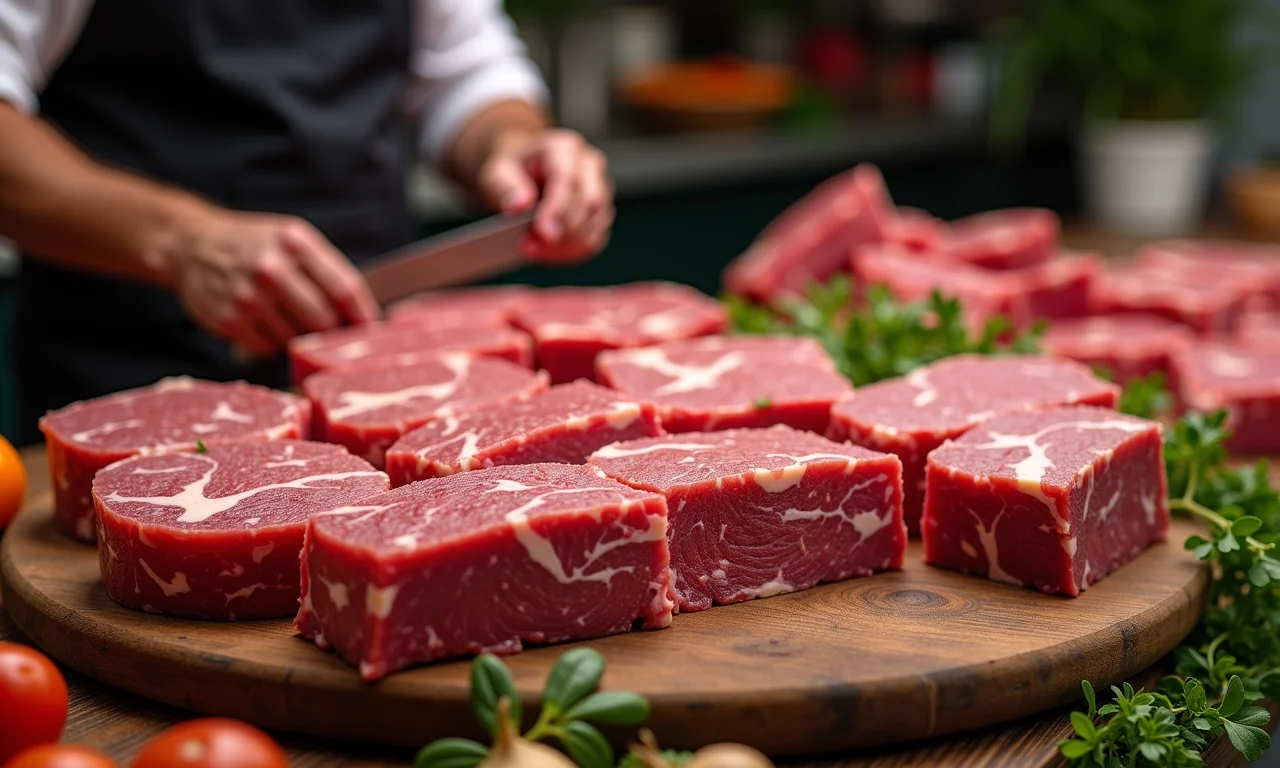 Variedade de cortes de carne moída fresca em um mercado brasileiro.