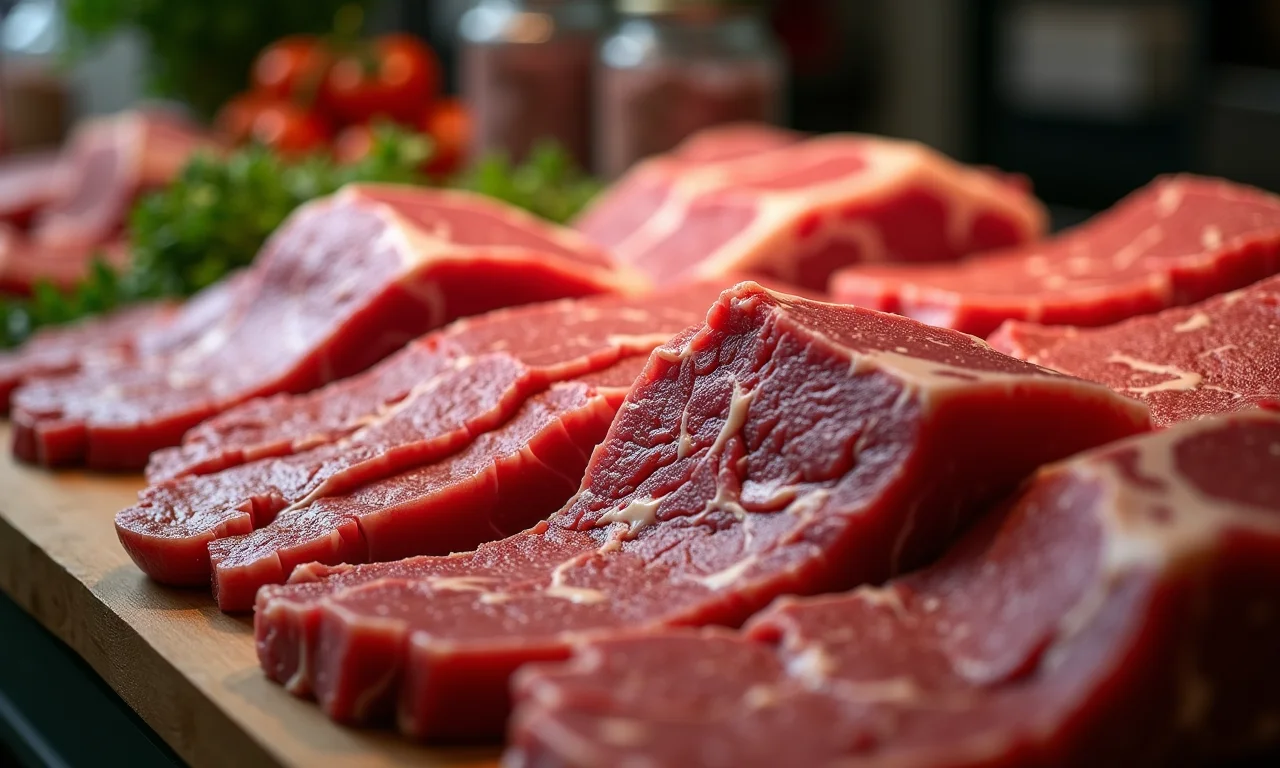 Variedade de cortes de carne para bolinho frito.