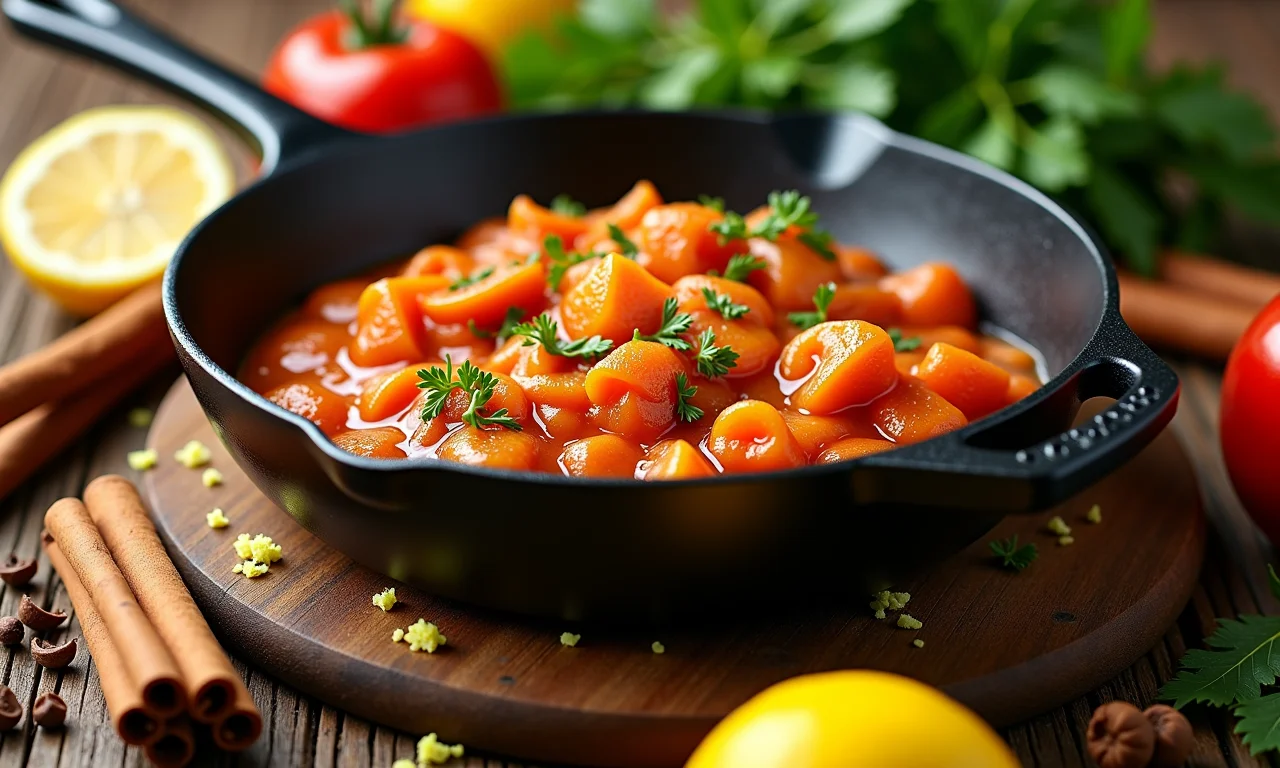 Variedade de ingredientes coloridos ao redor de uma panela de cocada.