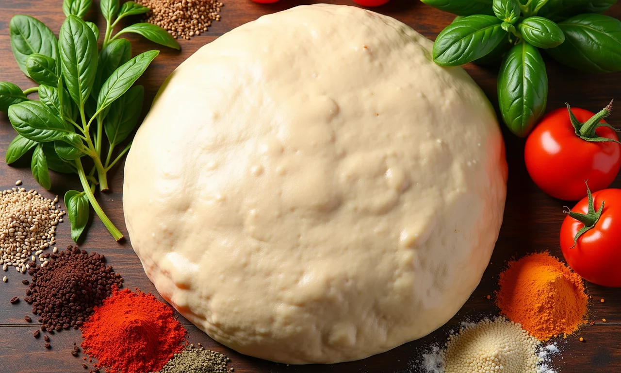 Variedade de ingredientes coloridos para massa de pizza integral.