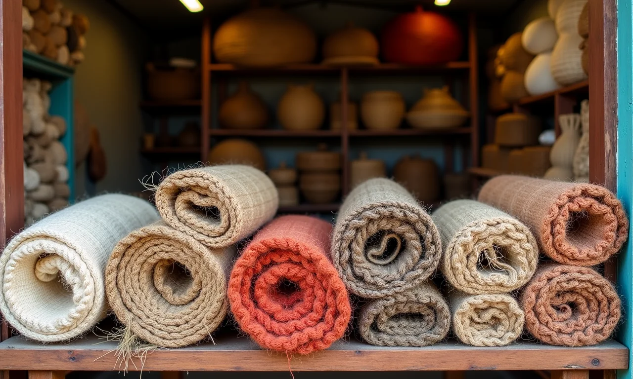 Variedade de juta em loja de artesanato brasileira.