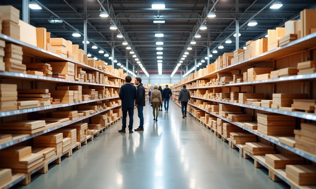 Variedade de madeiras para quiosques na Leroy Merlin.