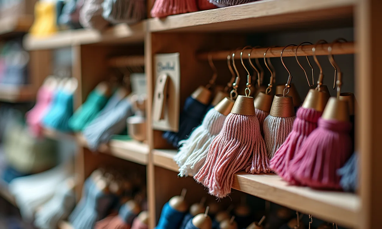 Variedade de materiais para brincos de franja em armarinho.