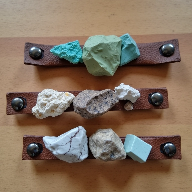 Variedade de materiais reciclados transformados em puxadores criativos.