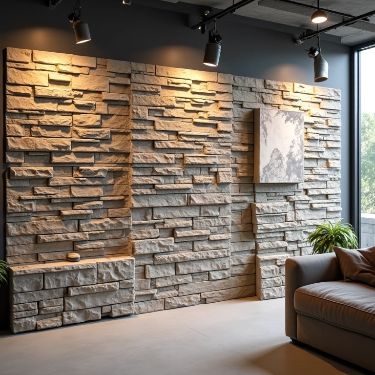 Variedade de opções de revestimento de parede de pedra disponíveis na Leroy Merlin.