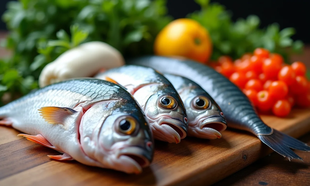 Variedade de peixes frescos e legumes para preparar um saboroso caldo caseiro.