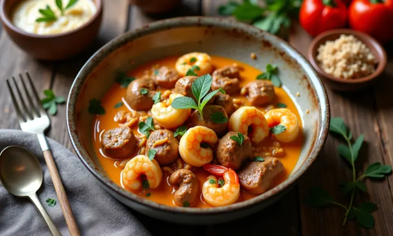 Variedade de strogonoff com cogumelos frescos e páprica: frango, carne, vegano, camarão e palmito.