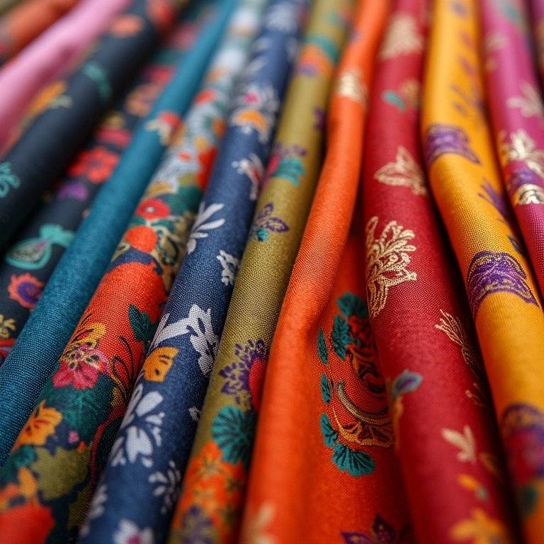 Variedade de tecidos coloridos para bonecos de Orixás.