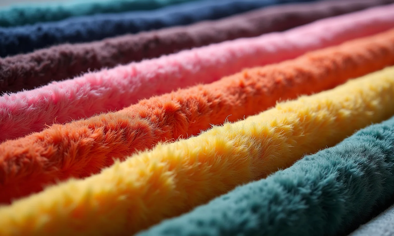 Variedade de tecidos de pelúcia coloridos e texturizados