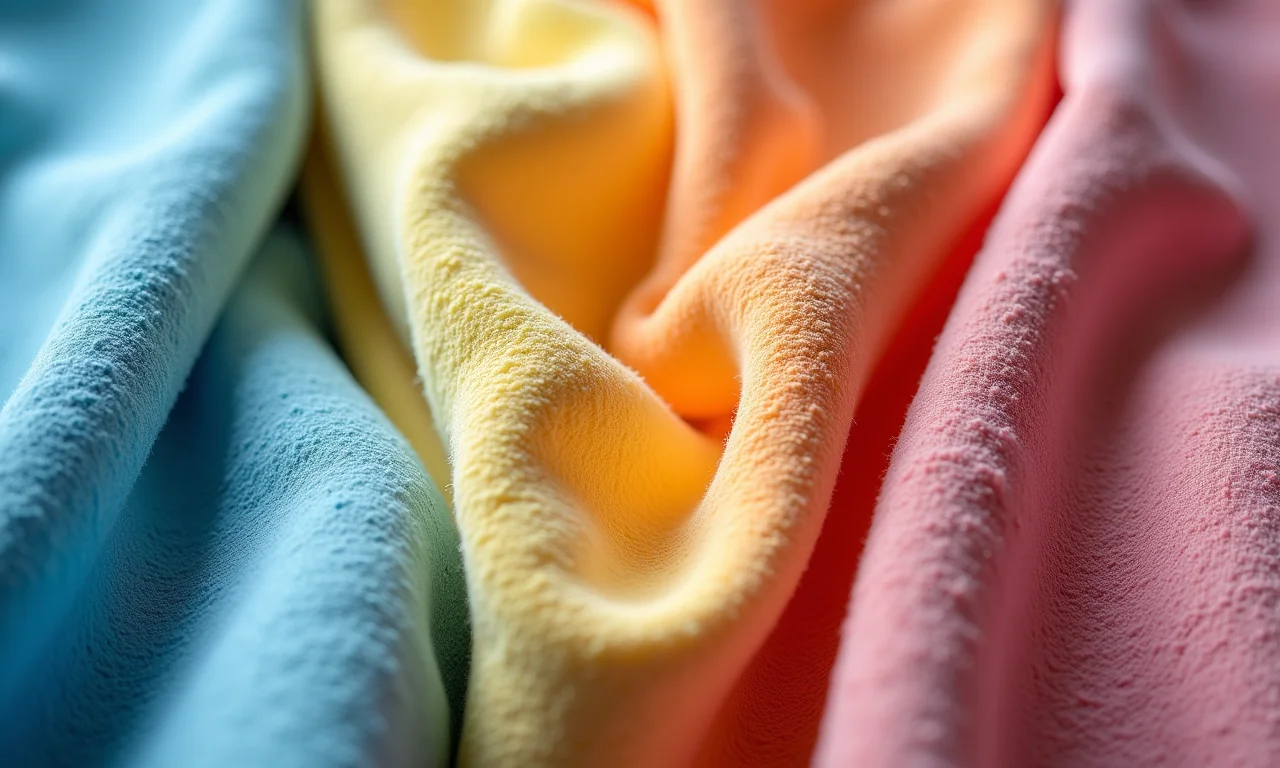 Variedade de tecidos para tapete de banheiro: algodão, felpa e microfibra.