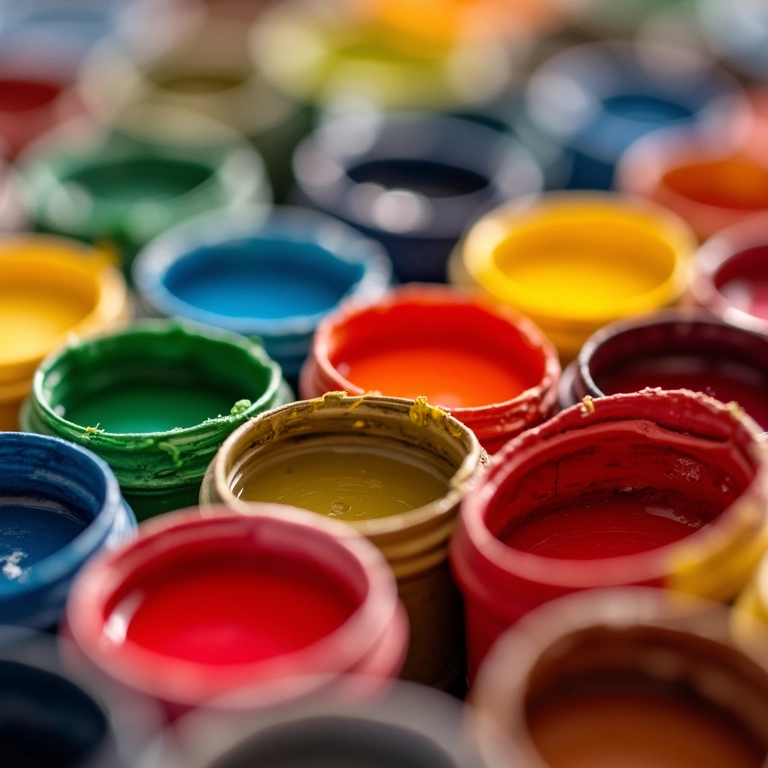 Variedade de tintas coloridas para kits de pintura infantil.