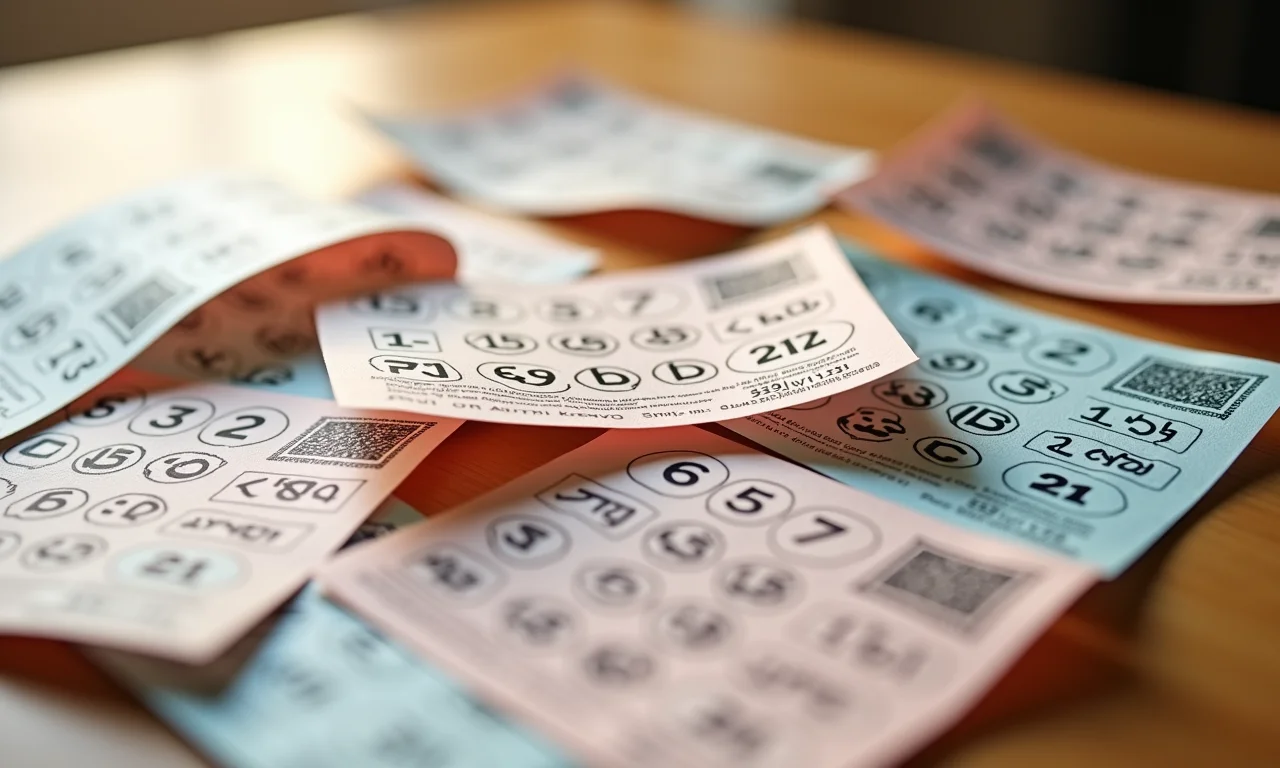 Vários bilhetes da Lotofácil com combinações de desdobramentos.