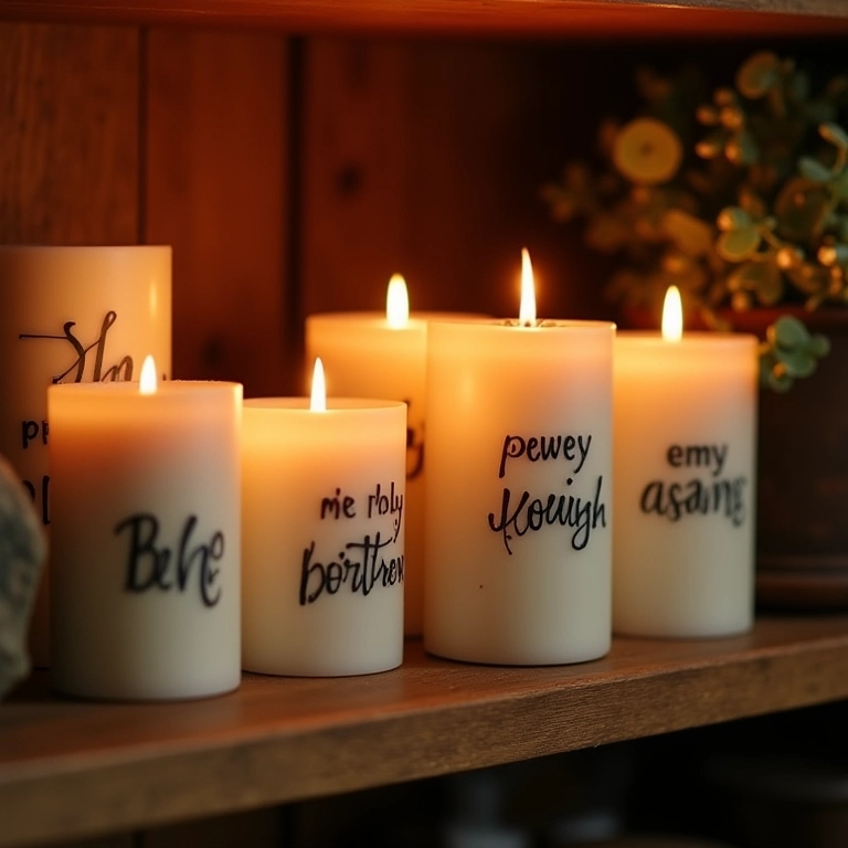 Velas decorativas com mensagens de fé para lembrancinha de Primeira Eucaristia.