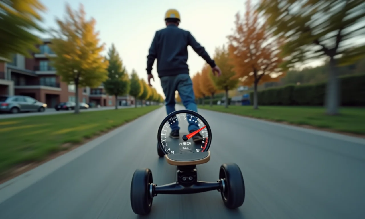Velocidade máxima de um skate elétrico no velocímetro.